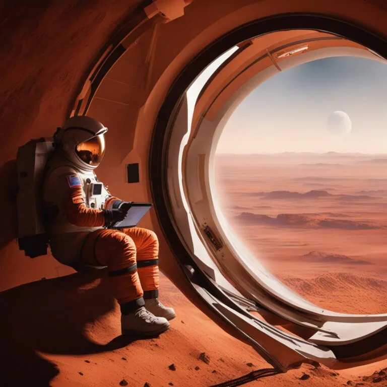 NASA Artemis mission concept showing astronauts traveling to Mars using SLS and Orion spacecraft