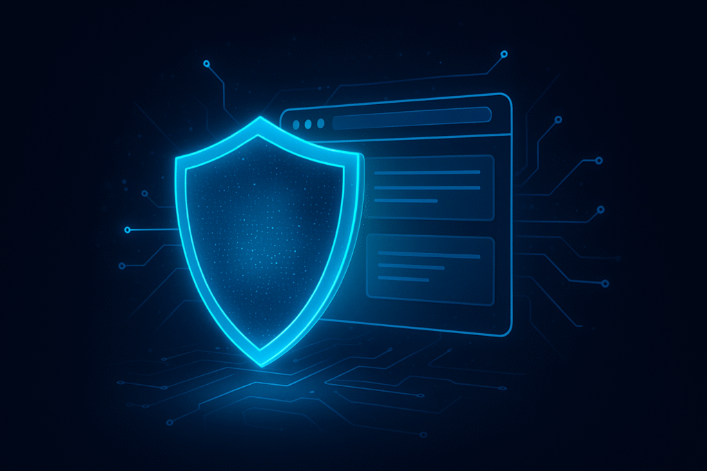 Digital shield representing modern website security and data protection