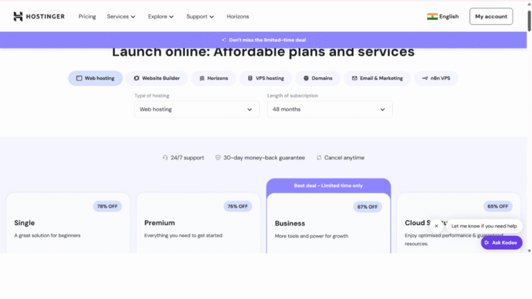 Hostinger hosting plans