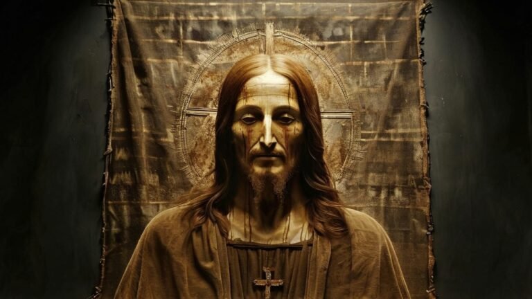 the Shroud of Turin displayed under light for scientific study