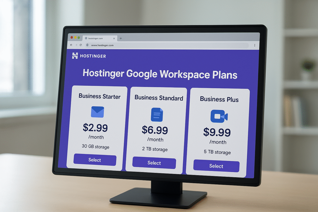 Hostinger Google Workspace pricing plans displayed on a website screen