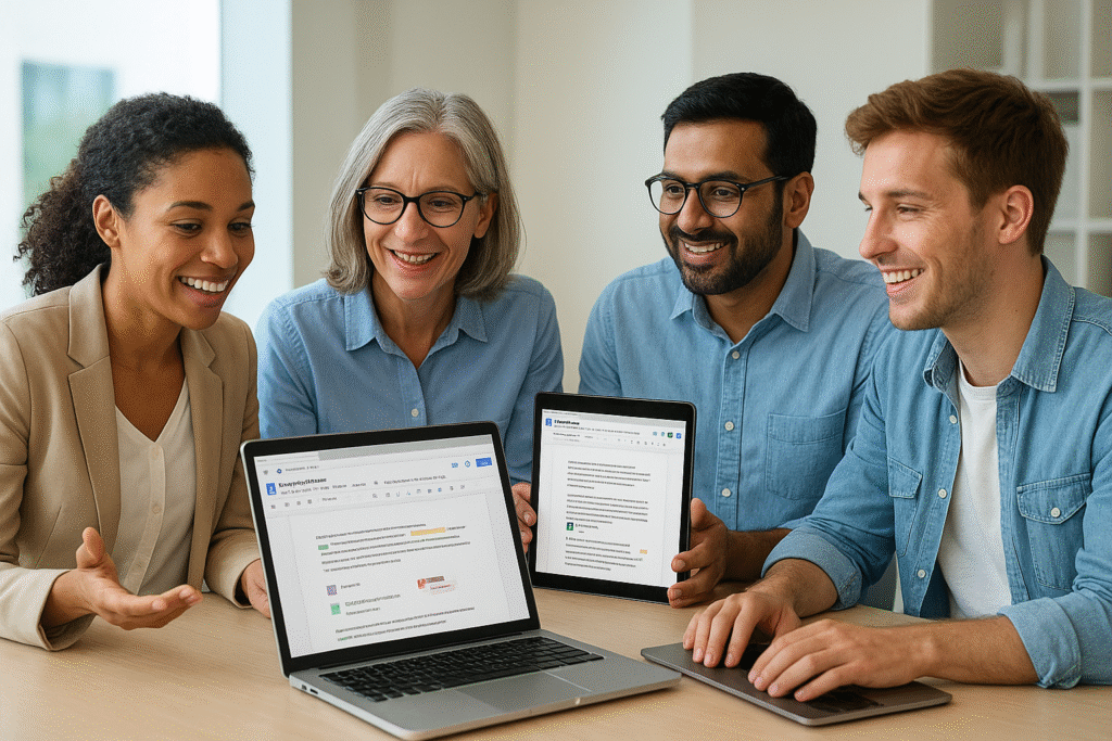 Multiple users editing a Google Doc in real-time on different devices