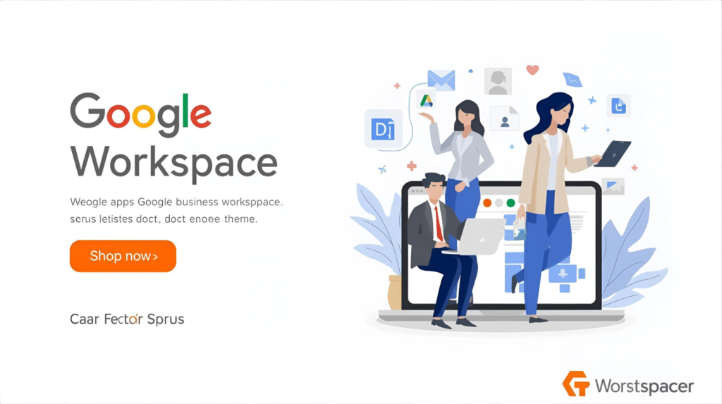 business team using Google Workspace apps like Gmail Drive Meets Docs on laptops and phones with Hostinger discount offer
