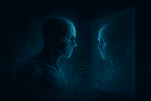 AI entity symbolizing the rise of machine consciousness and ethical challenges of artificial intelligence.