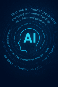 Abstract digital illustration showing an AI model feeding on its own generated data