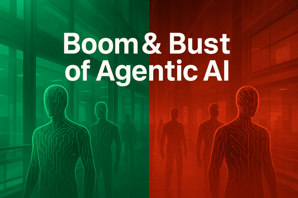 Agentic AI — illustration of corporate AI agents navigating success and failure