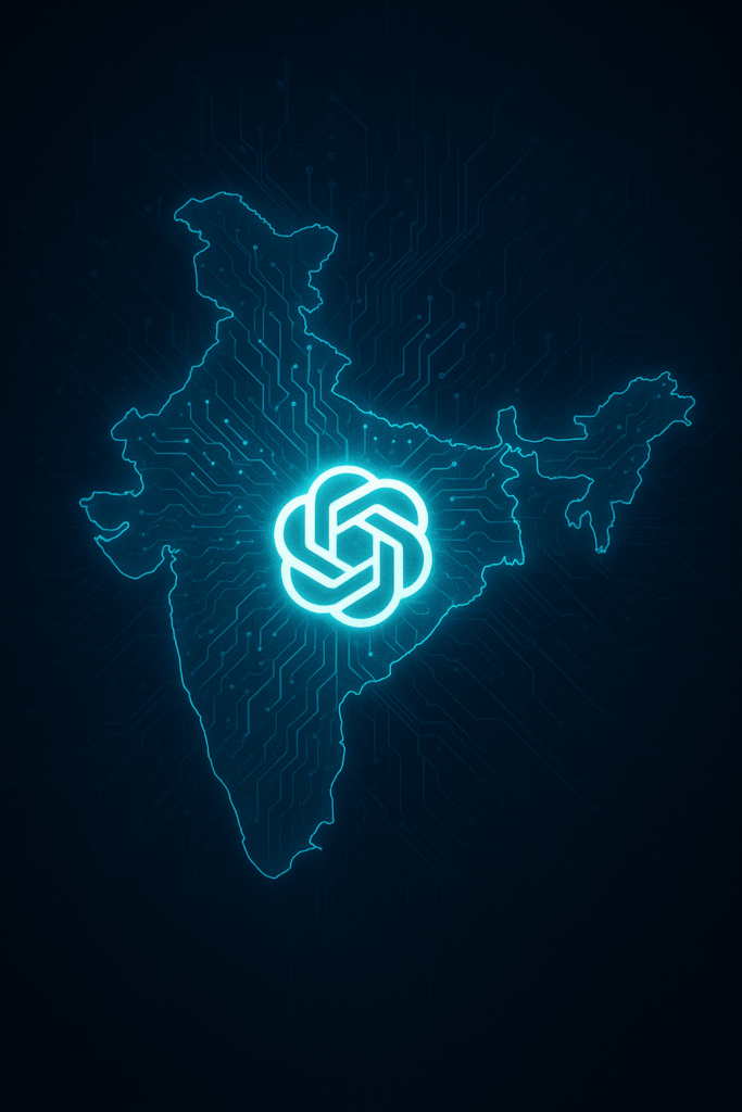 ChatGPT logo illuminating the digital map of India symbolizing OpenAI’s free launch