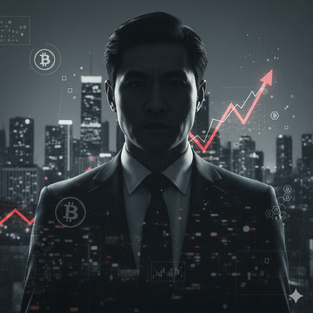 Silhouette of businessman with cryptocurrency symbols — Prince Group investigation