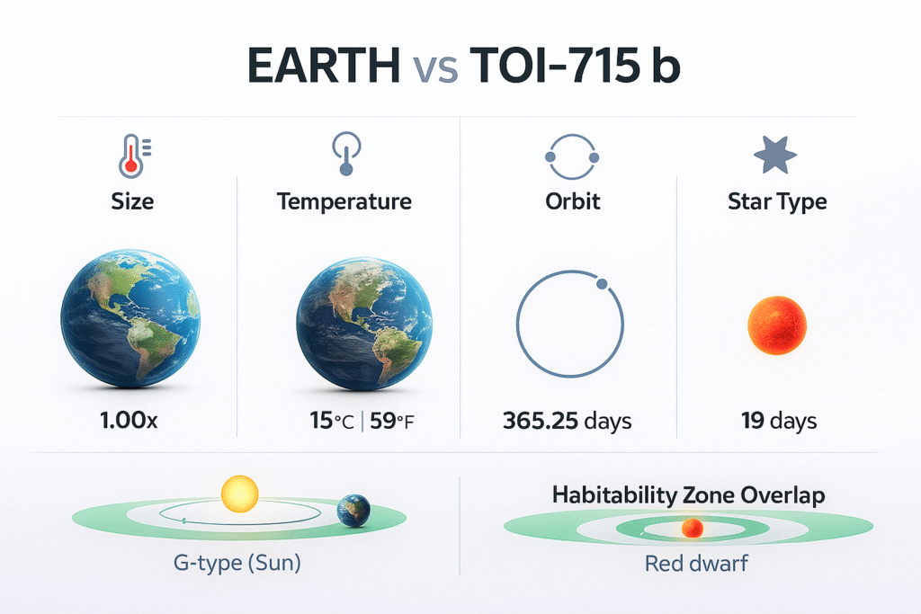 Earth vs TOI-715 b comparison chart
