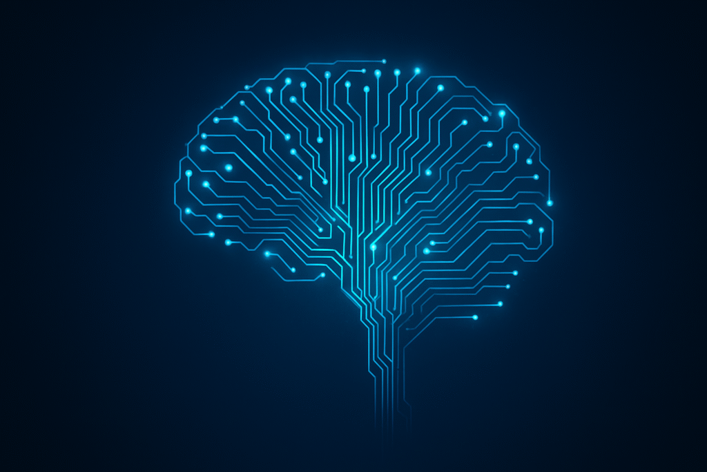 Neural network forming a human brain shape, symbolizing AGI consciousness.