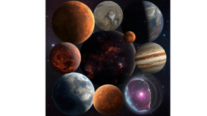Collage illustrating diverse exoplanets discovered by NASA