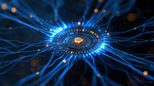 Illustration of breakthrough brain implants 2025 showing micro-LED neural interface and thin silicon implant