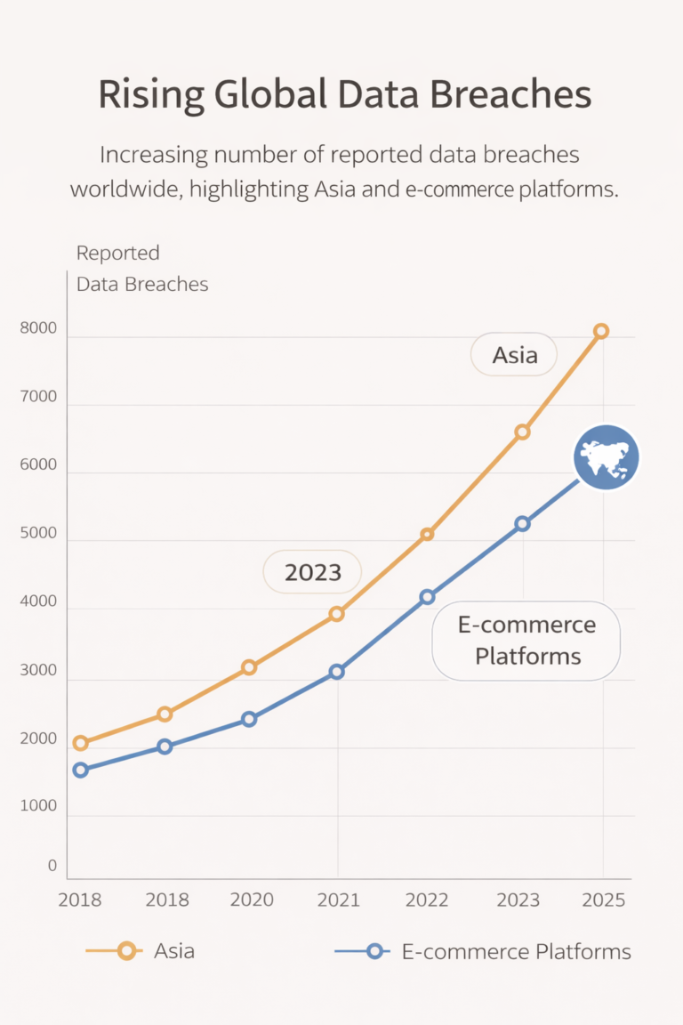 Graph showing steady rise in global data breaches across technology companies