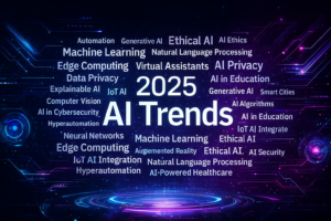 2025 AI trends word cloud showing top artificial intelligence topics searched on Google