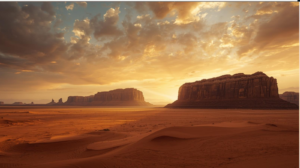 AlUla Saudi Arabia sandstone mountains with Elephant Rock at sunset