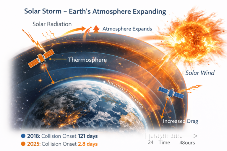 Solar storm disrupting satellite navigation and increasing atmospheric drag