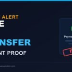 Warning graphic showing a fake ACH transfer proof used in a scam