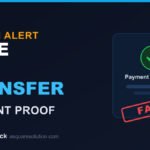 Warning graphic showing a fake ACH transfer proof used in a scam