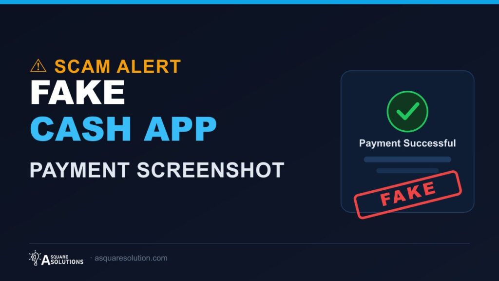 Warning graphic showing a fake Cash App payment screenshot used in a scam
