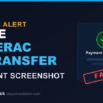 Warning graphic showing a fake Interac e-Transfer screenshot used in a scam