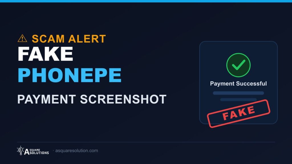 Warning graphic showing a fake PhonePe payment screenshot used in a scam