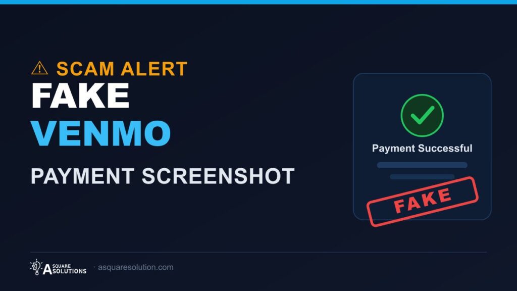 Warning graphic showing a fake Venmo payment screenshot used in a scam