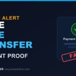 Warning graphic showing a fake wire transfer proof used in a scam