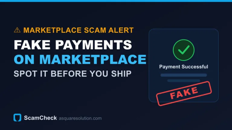 Warning graphic: fake payment scams targeting Facebook Marketplace sellers — spot it before you ship