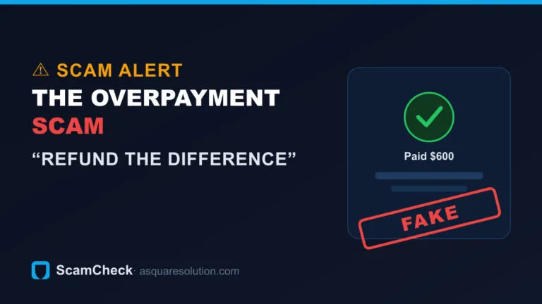 Warning graphic about the overpayment refund-the-difference scam