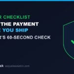 Seller checklist graphic: verify a payment is real before shipping to avoid fake-payment scams