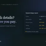 Editorial graphic of a payment change request card where the email checks pass but the account name is different and no call-back has been made, beside the headline New bank details? Call before you pay.