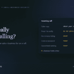 Editorial graphic of an incoming call card listing requests Google says it never makes, including a fee to keep a listing and a code or password, beside the headline Is that really Google calling?